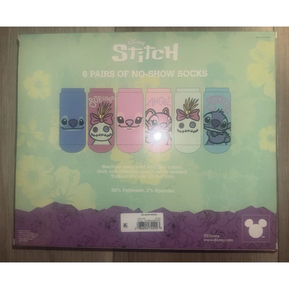NEW Disney  Stitch 6 Pack No Show Socks Size Large, 4-10 Box Set NEW